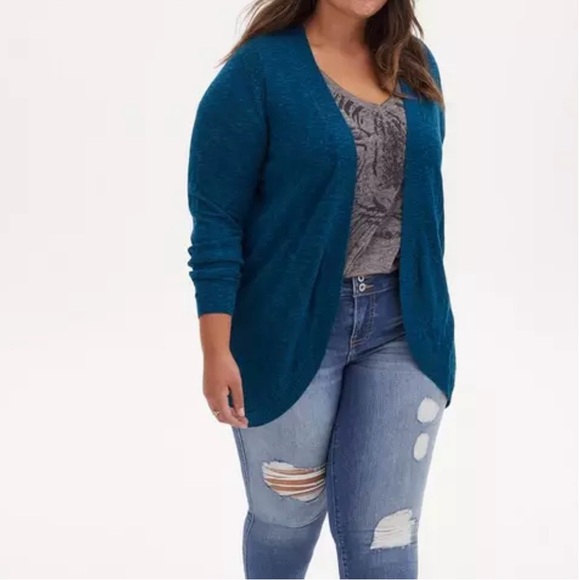 Teal Torrid Slub Cardigan Curve Front Sweater - Picture 7 of 8